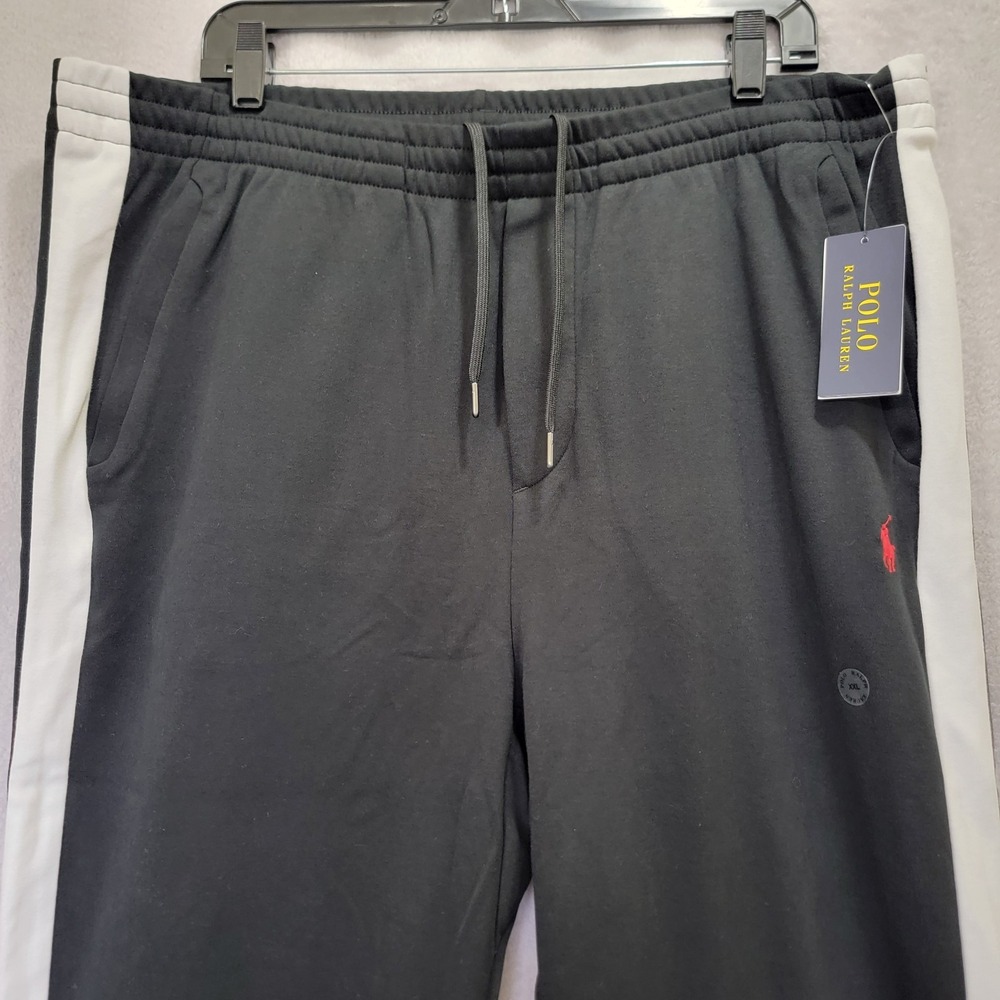 Polo Ralph Lauren Men's‎ Black Track Pants XXL Red Pony Side Stripe Joggers NWT